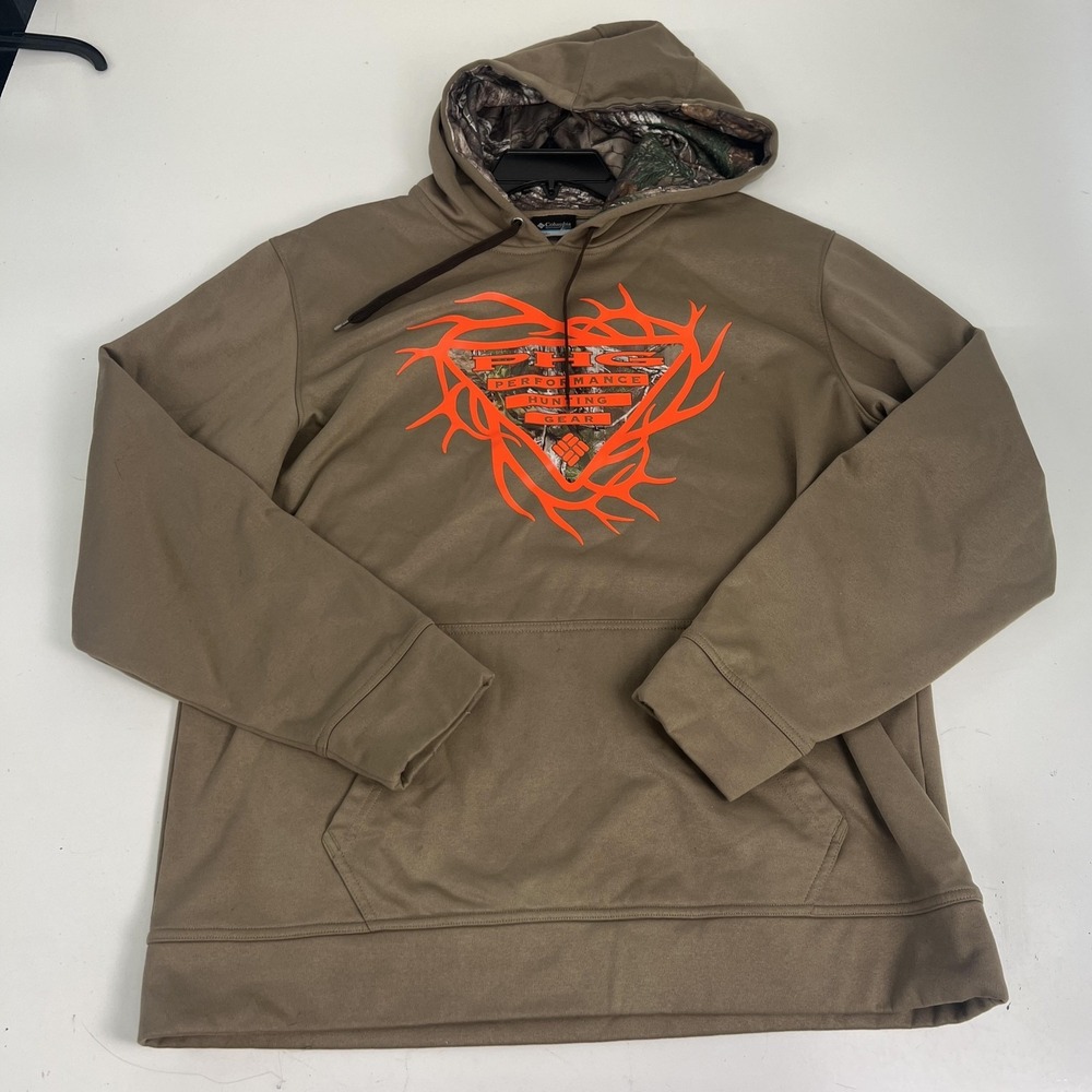 Columbia PHG Hoodie Mens Large Brown Camo Lined Hunting Graphic Pullover